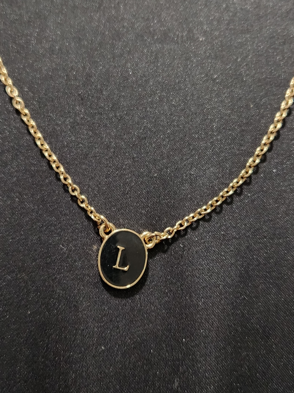 Gold-Tone Initial 'L' Necklace with Black Enamel Pendant